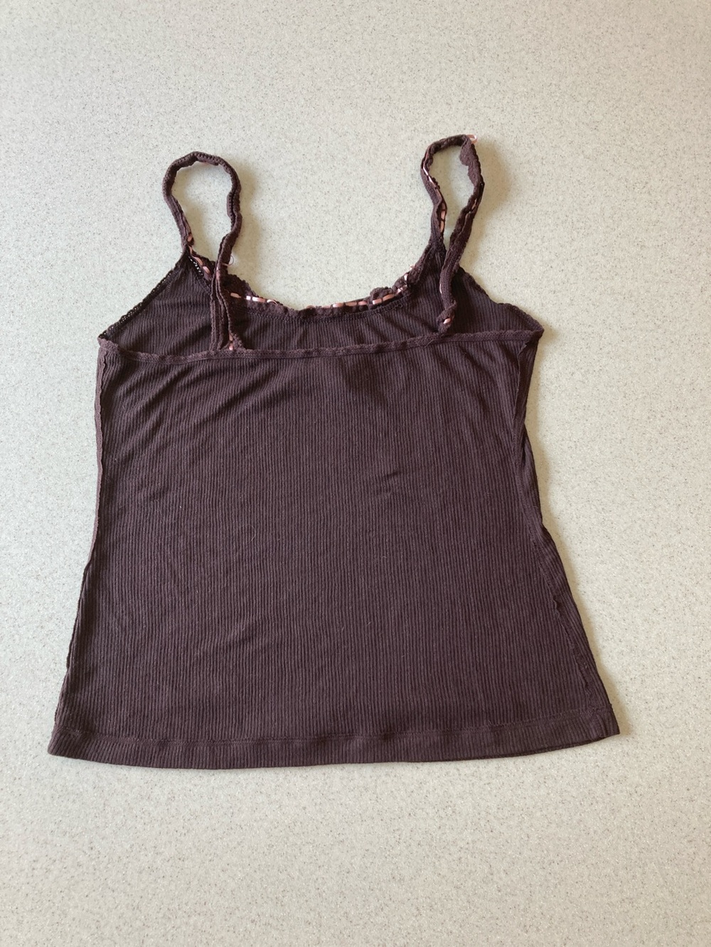 Free People Chocolate Brown Ribbed Tank Pink Contrast Trim Women Size Large - Picture 4 of 12